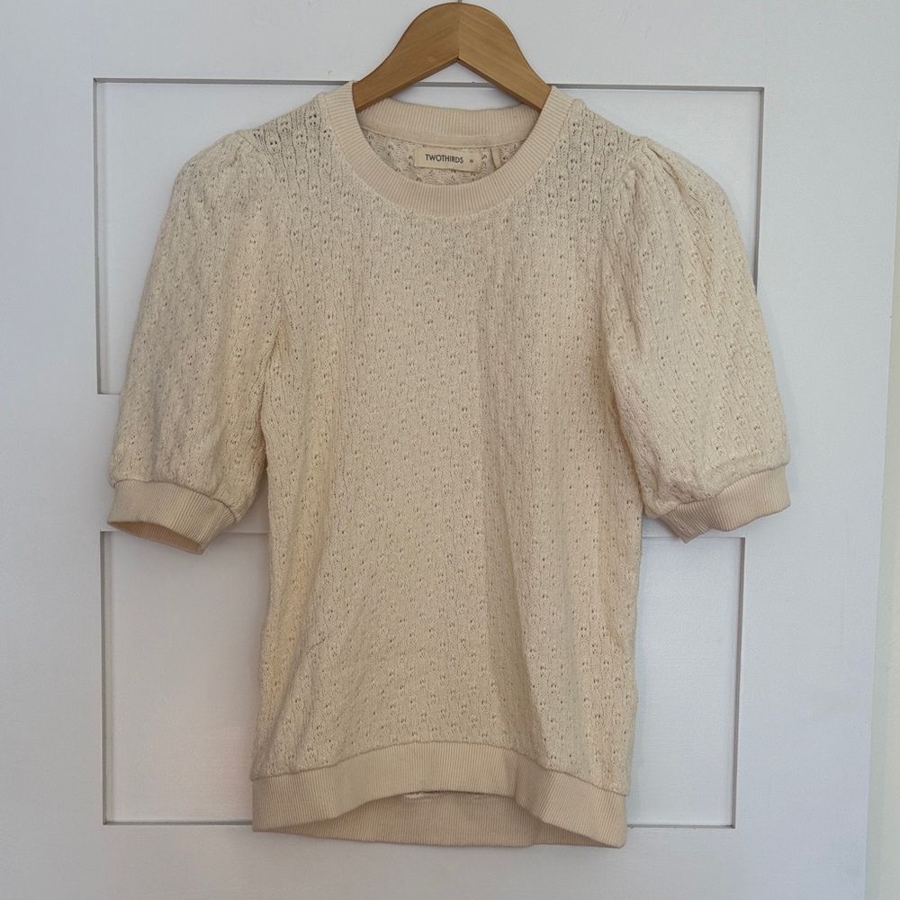 Two Thirds BCN Ivory Puff Sleeve Knit Blouse